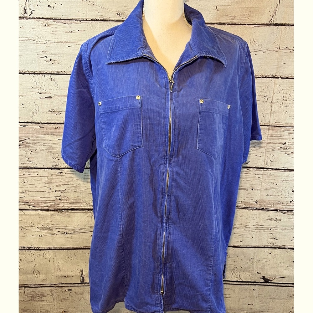 VENEZIA JEANS Vintage 80's Corduroy Shirt Full Zip Front Periwinkle-18/20